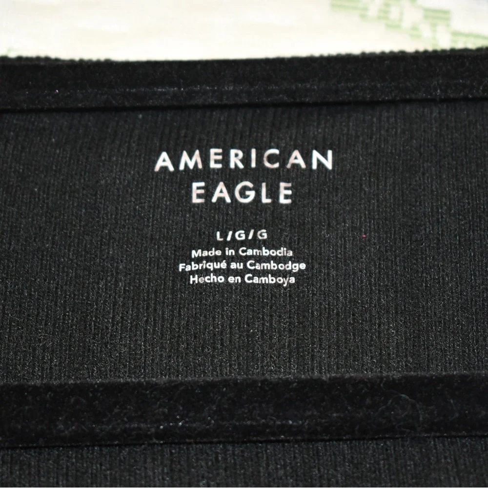 American Eagle Black Ribbed Long Sleeve Top Square Neck Fitted Basic NWT Size L - Picture 5 of 6
